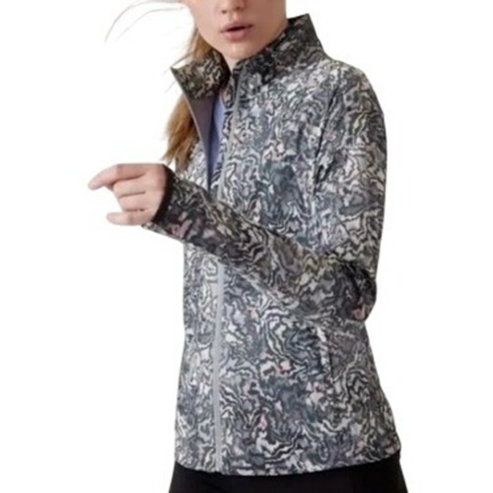 Athleta Womens Grey Pink Abstract Marble Full Zip Performance‎ Jacket XS